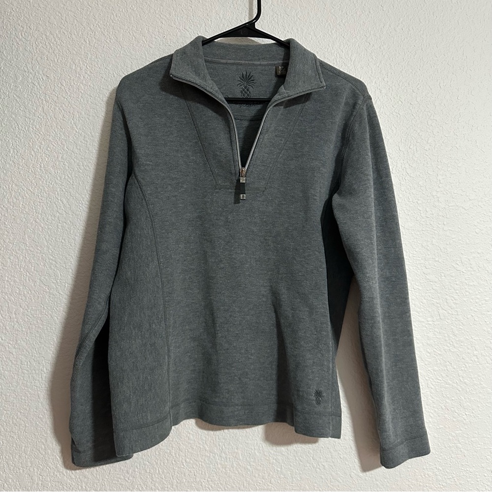 Tommy Bahama Gray Quarter Zip Long Sleeve Mens S Preppy Cotton Pullover Sweater